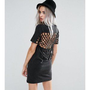 ASOS PETITE Acid Wash Macrame Back T-shirt Dress